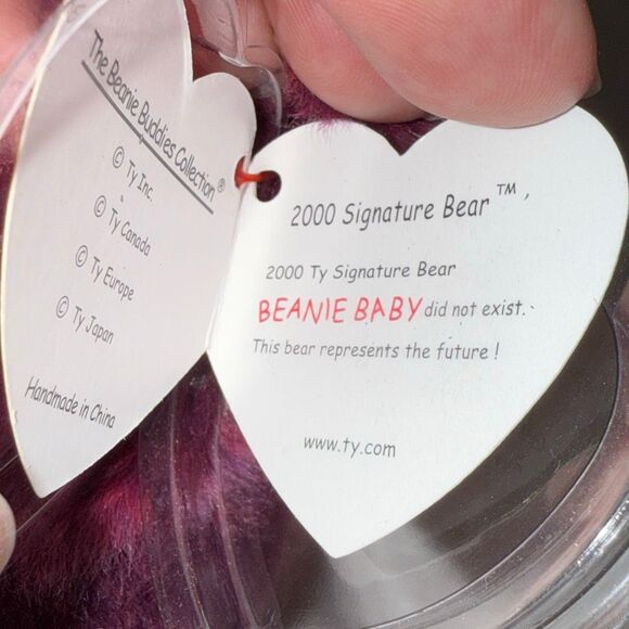 TY Signature Bear 2000 Beanie Baby & Beanie Buddy Set – Millennium Burgundy Plus - Picture 4 of 10